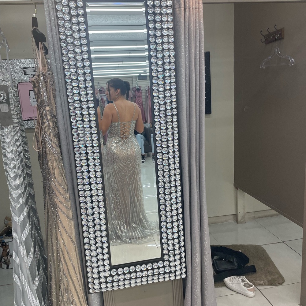 Silver with nude dress